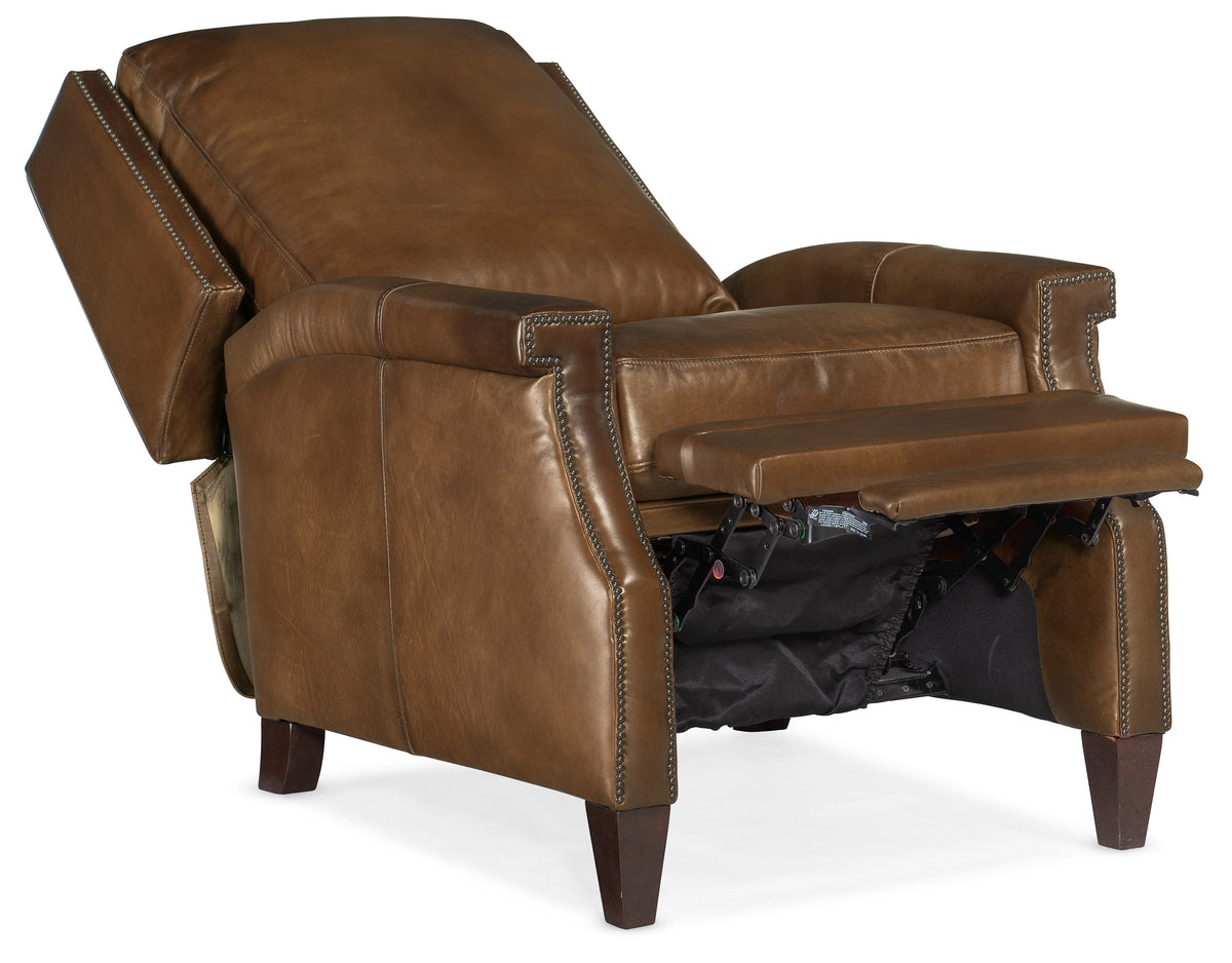 a brown leather recliner with legs