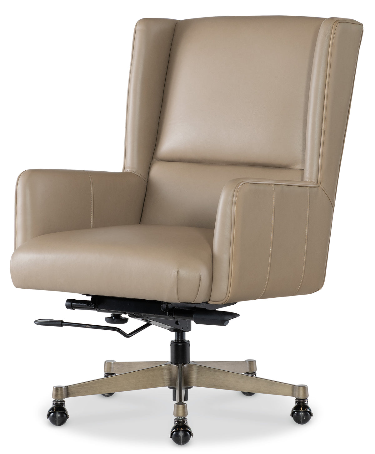a tan office chair with wheels