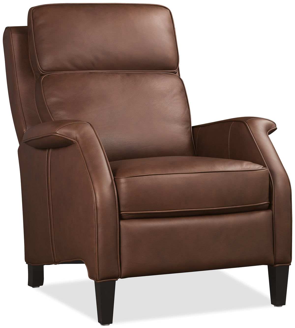 a brown leather chair with black legs