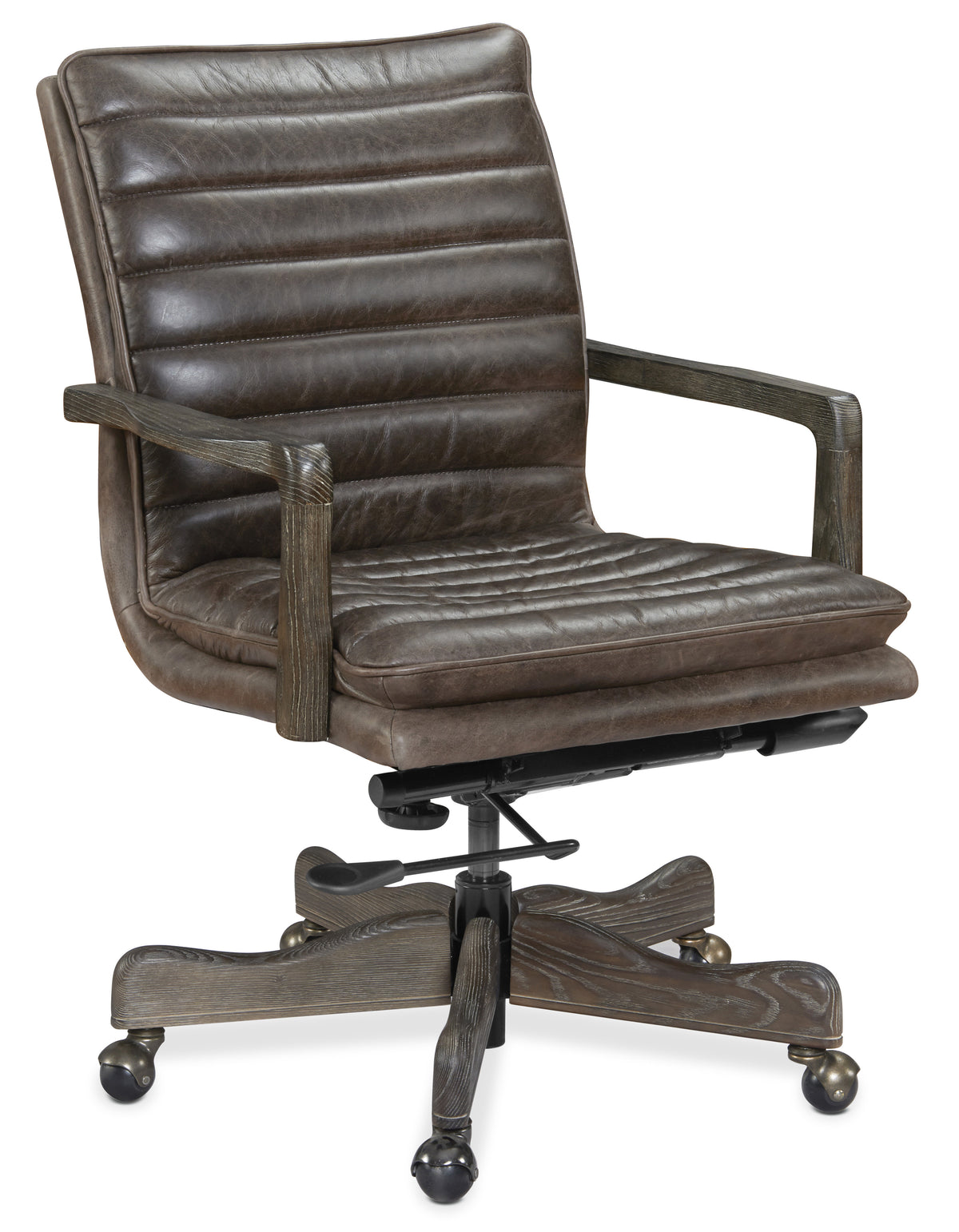 a brown leather office chair