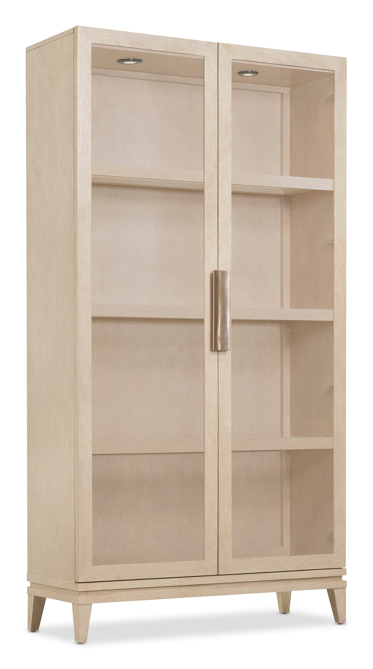 a white cabinet with glass doors