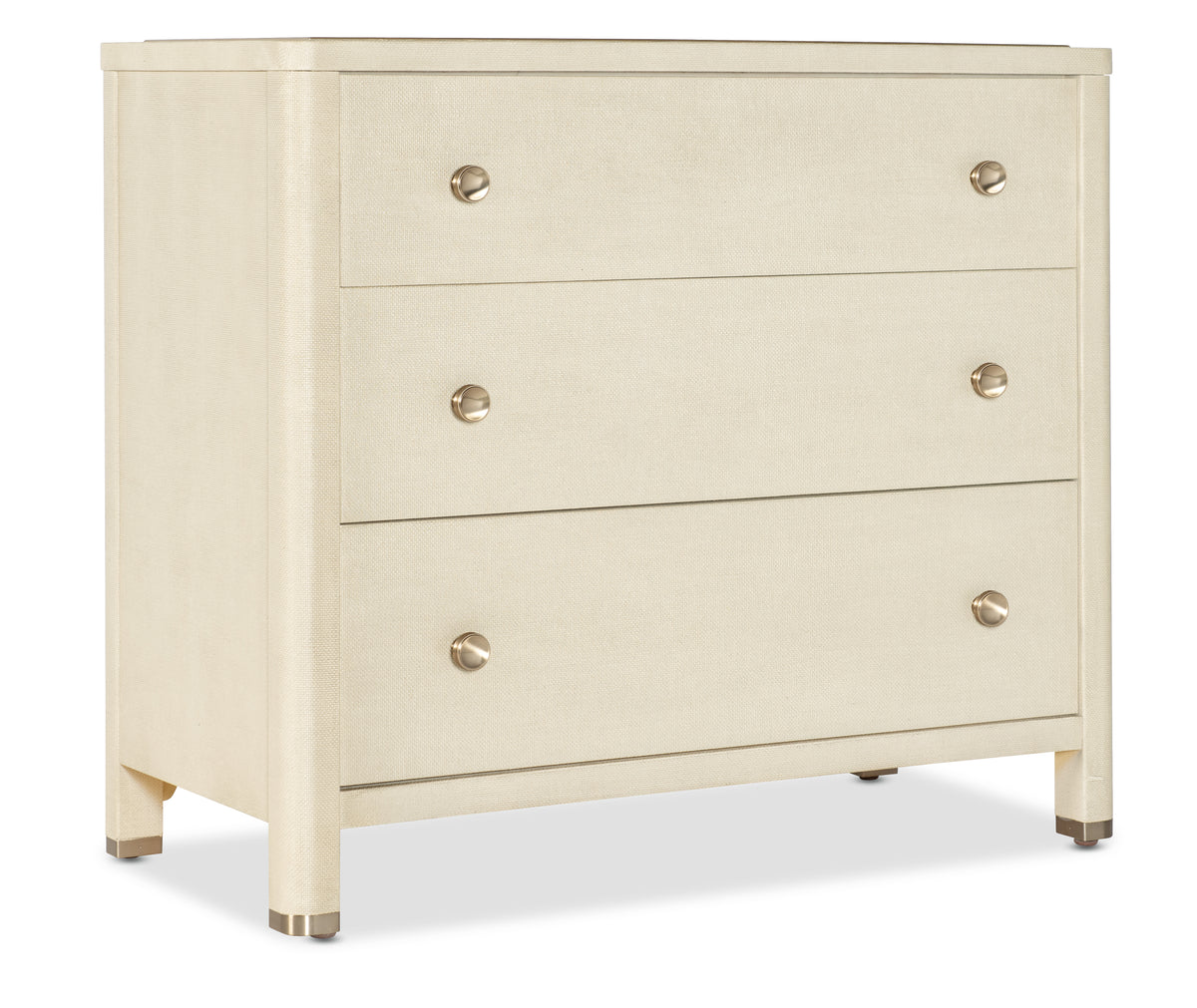 a white dresser with silver knobs