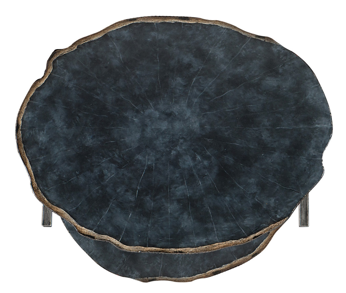 a black table with a brown edge