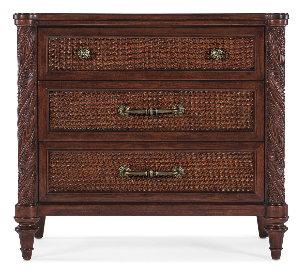 a brown dresser with handles