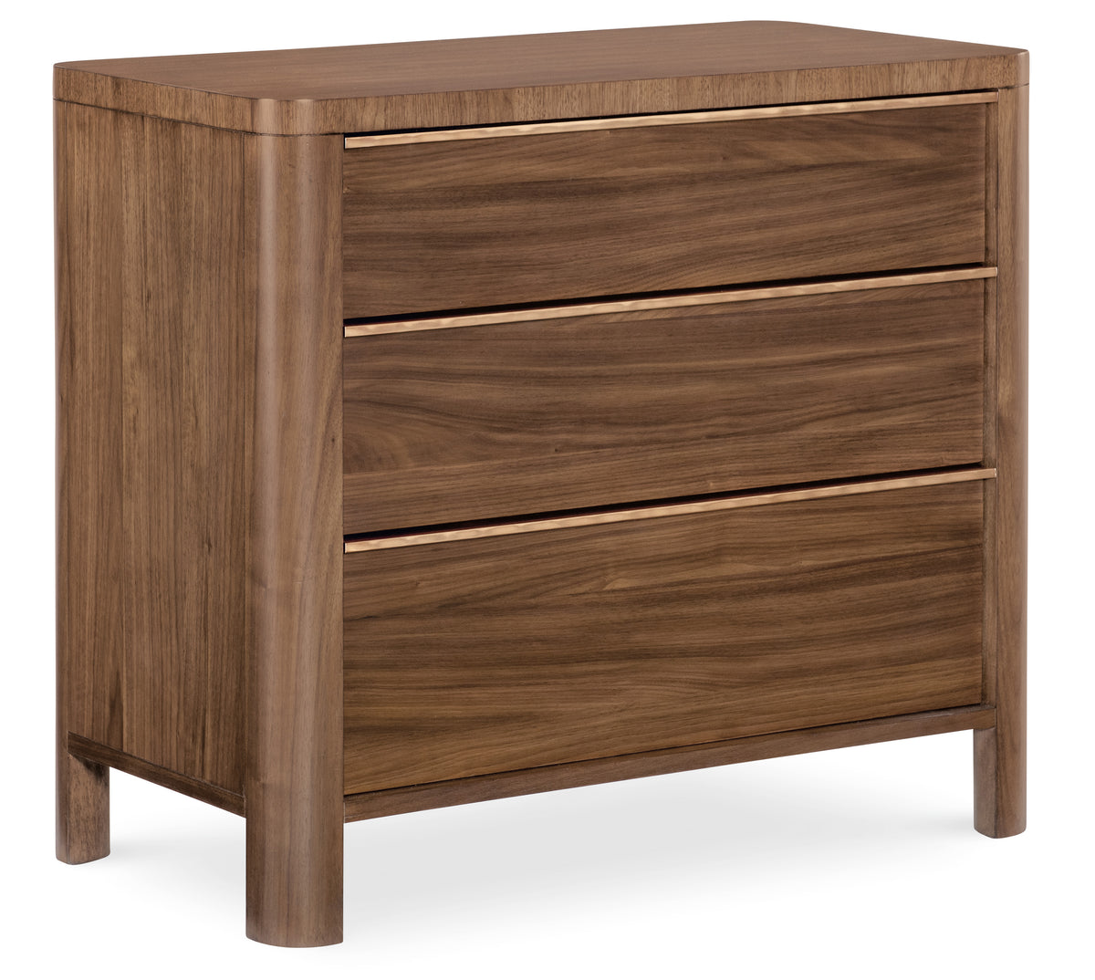 a brown dresser with three drawers