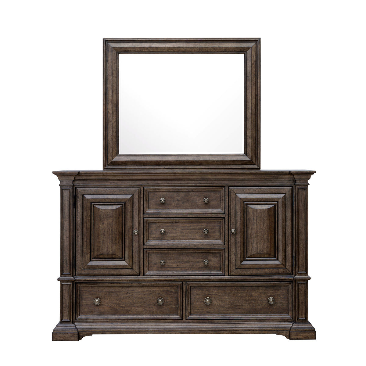 a dresser with a mirror