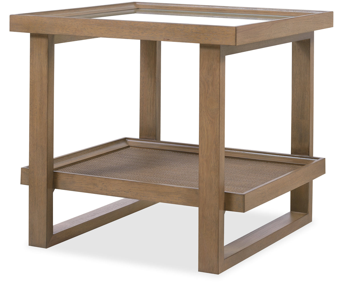 a brown table with a shelf