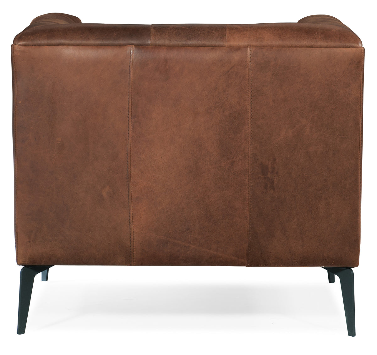 the back of a brown leather chair