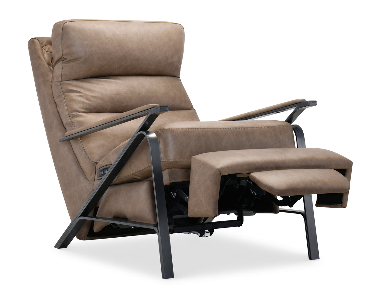 a brown recliner with a foot rest