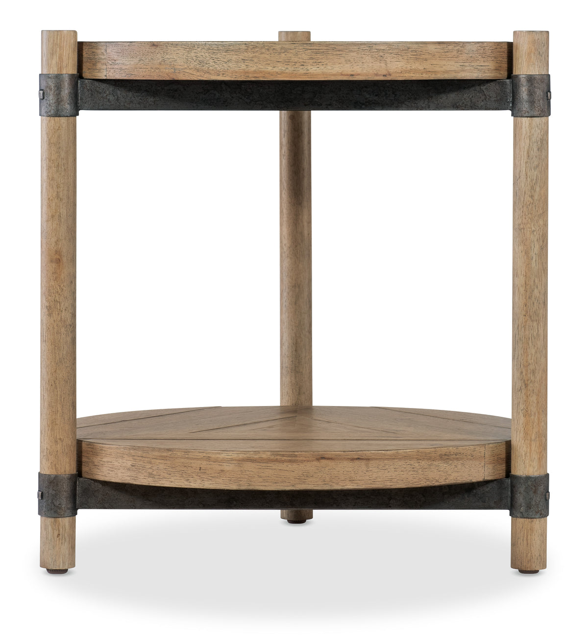 a wood and metal shelf