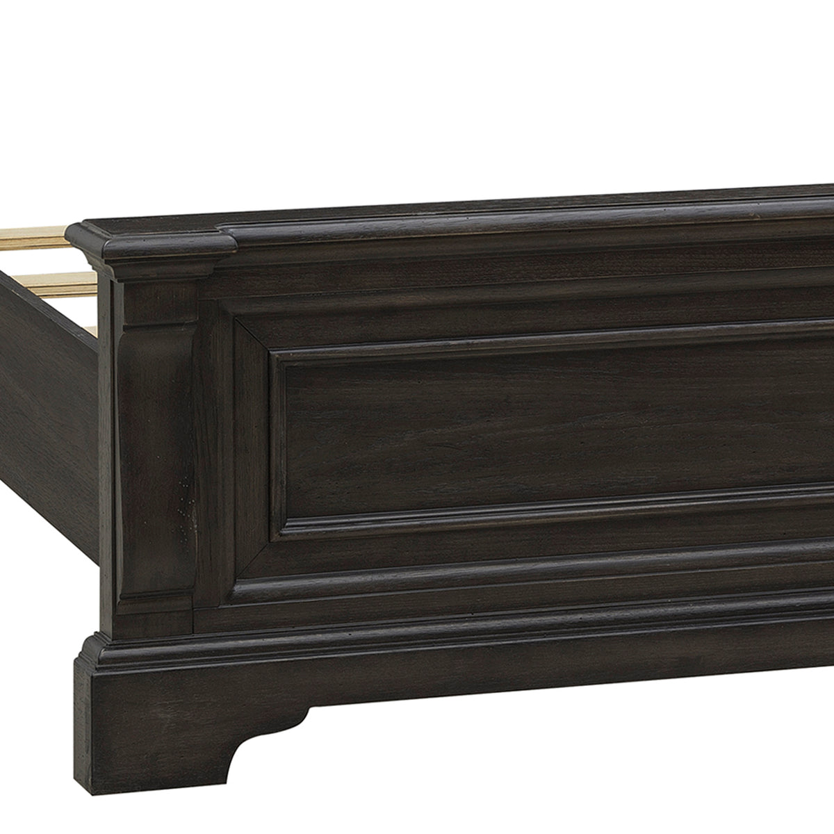 a black bed frame with a white background
