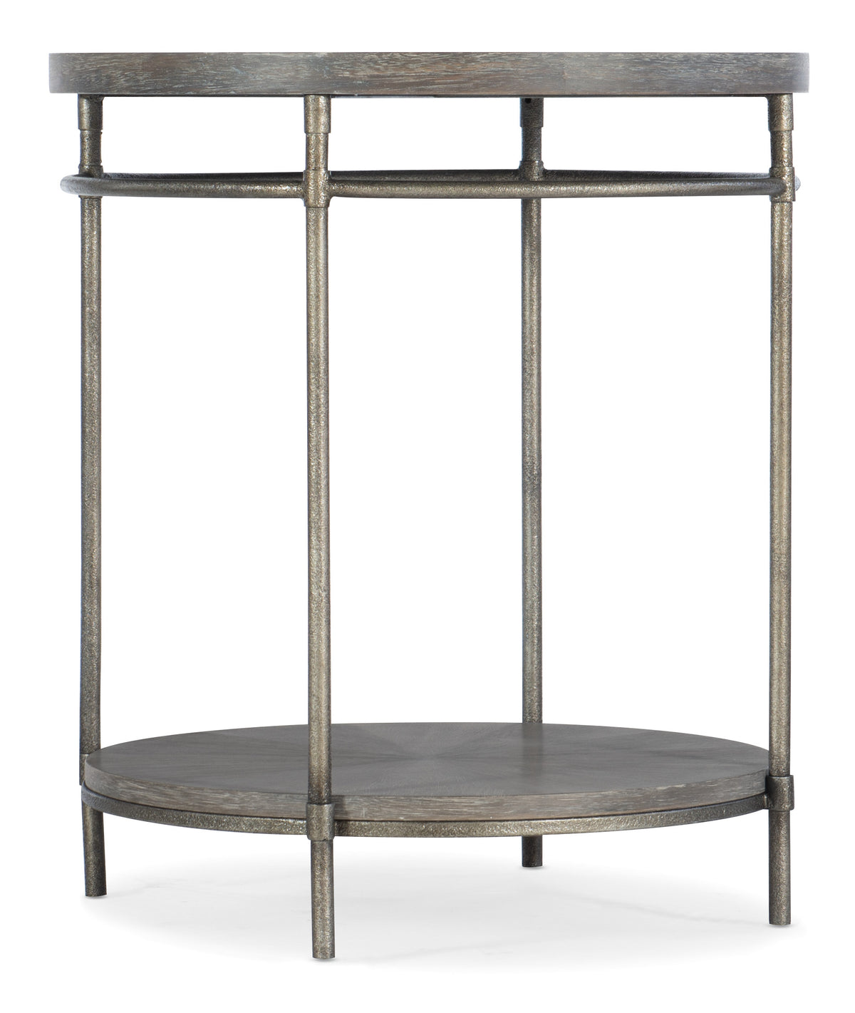 a round metal table with a round top