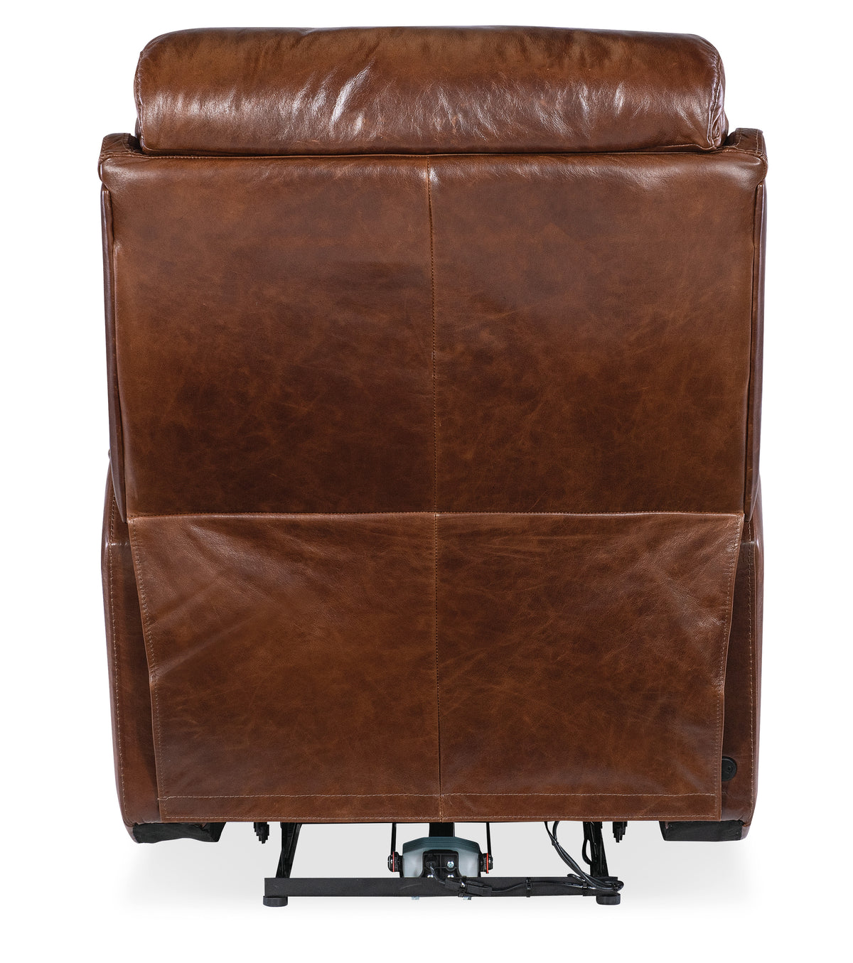 the back of a brown leather recliner
