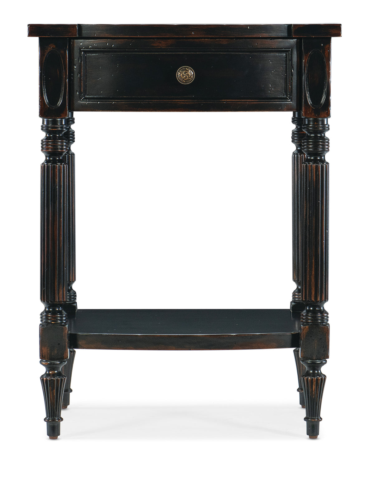 a black table with a drawer