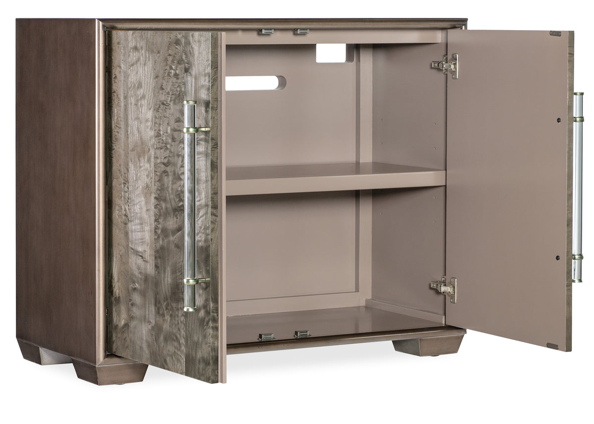 a brown cabinet with a door open