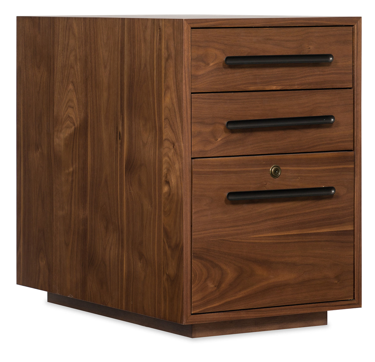 a wooden cabinet with black handles