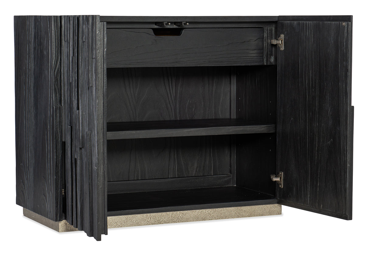 a black wooden cabinet with two shelves