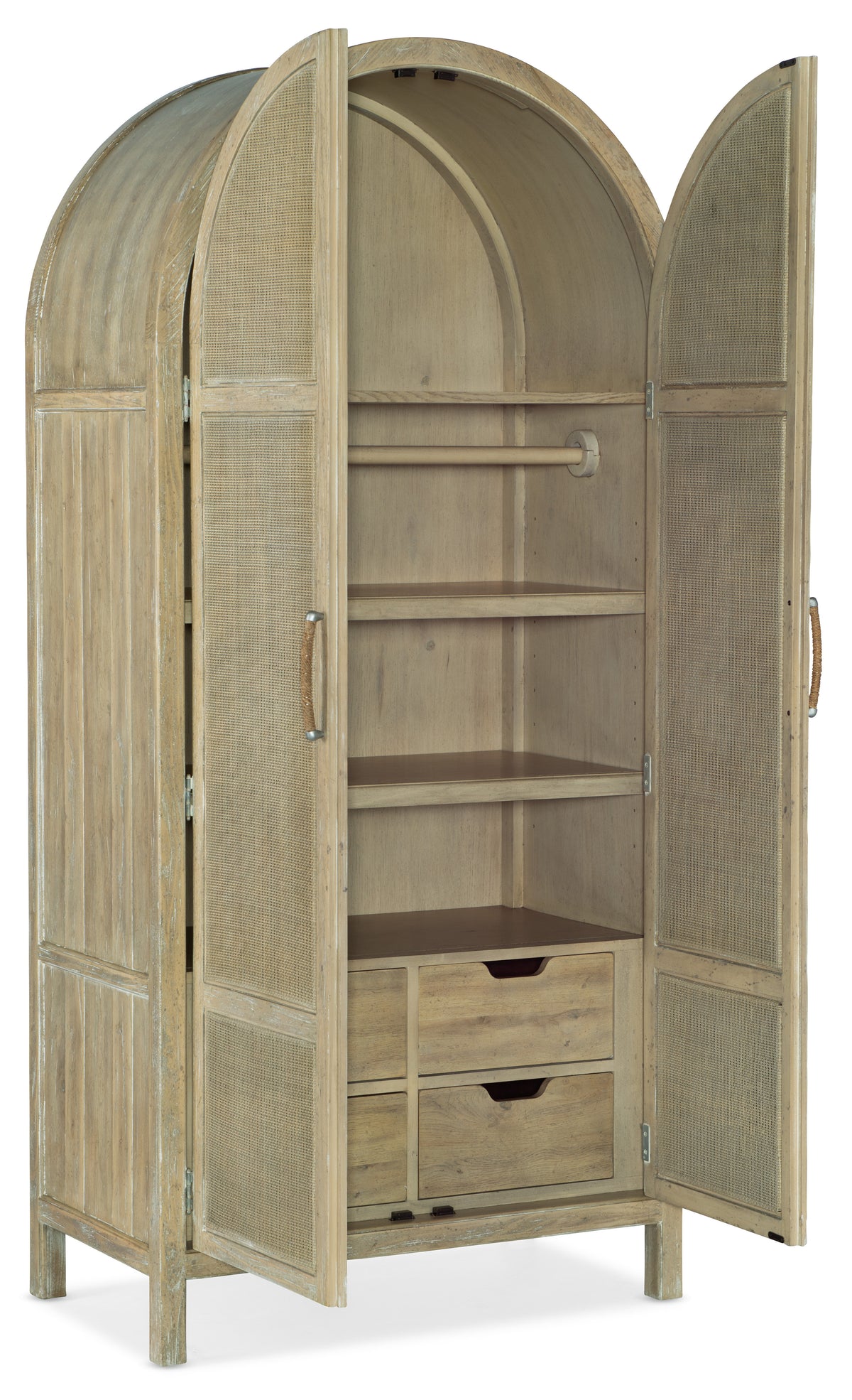 a wooden cabinet with shelves