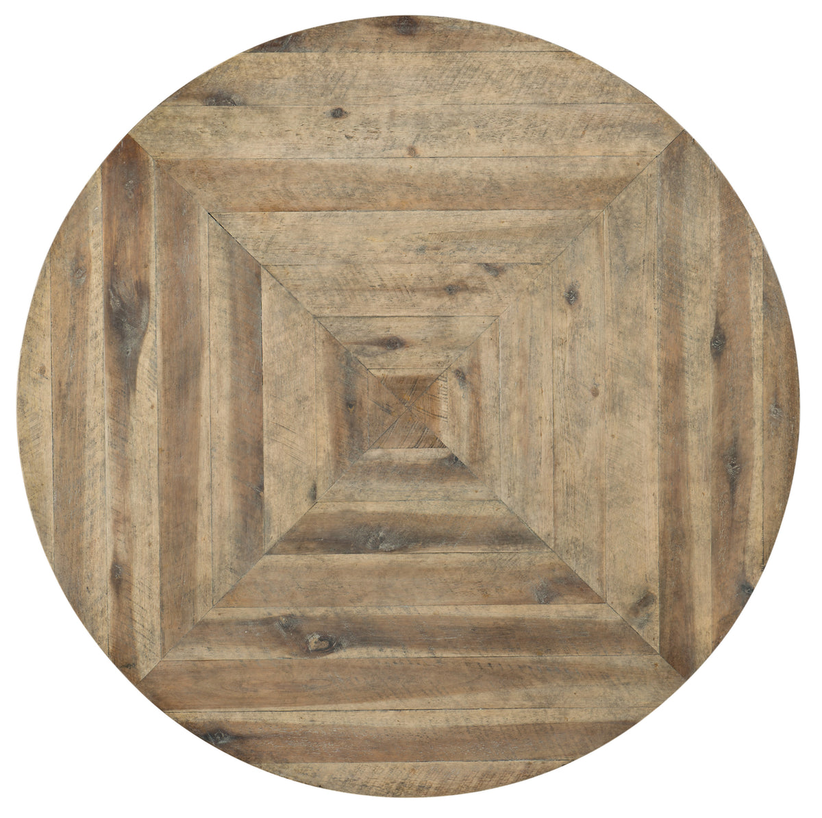 a circular wood surface with a square pattern