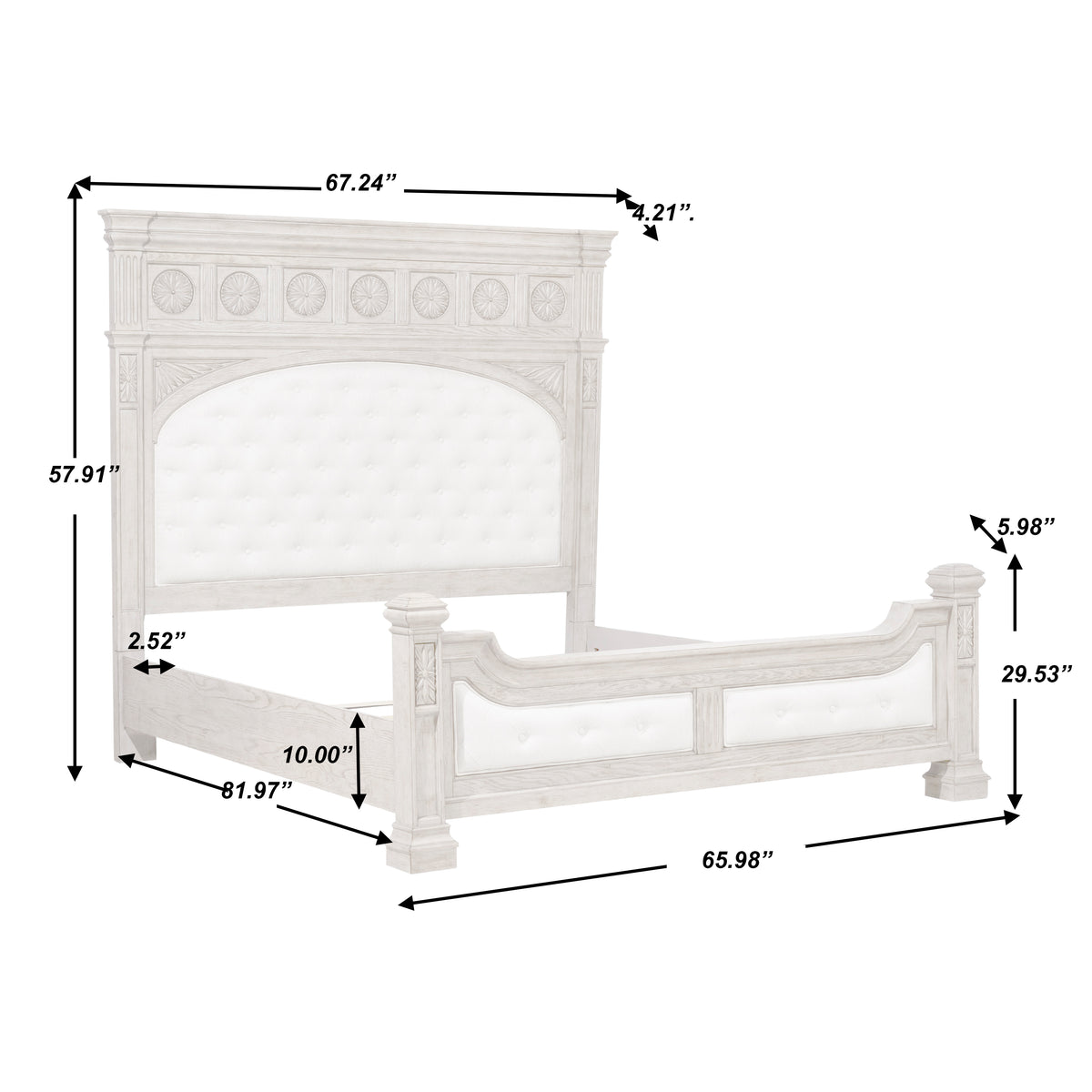 a white bed with measurements