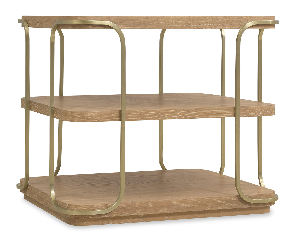 a wood and metal shelf