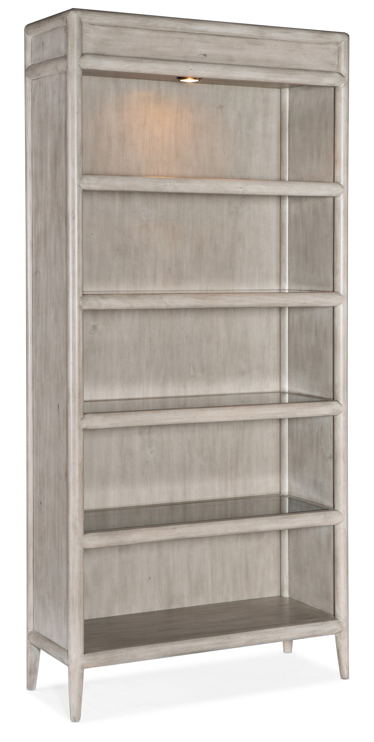 a white wooden bookcase with shelves