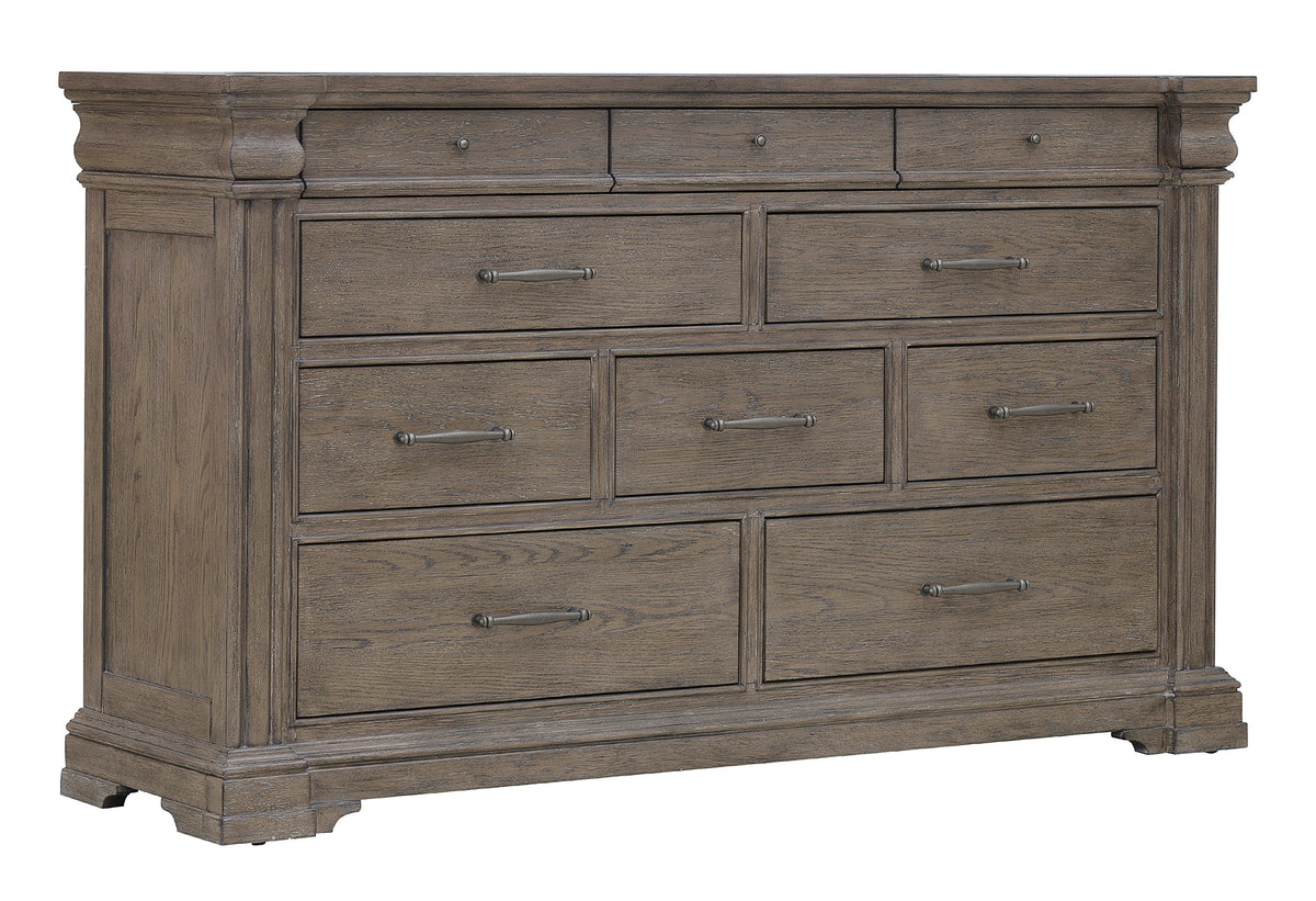 a wooden dresser with drawers