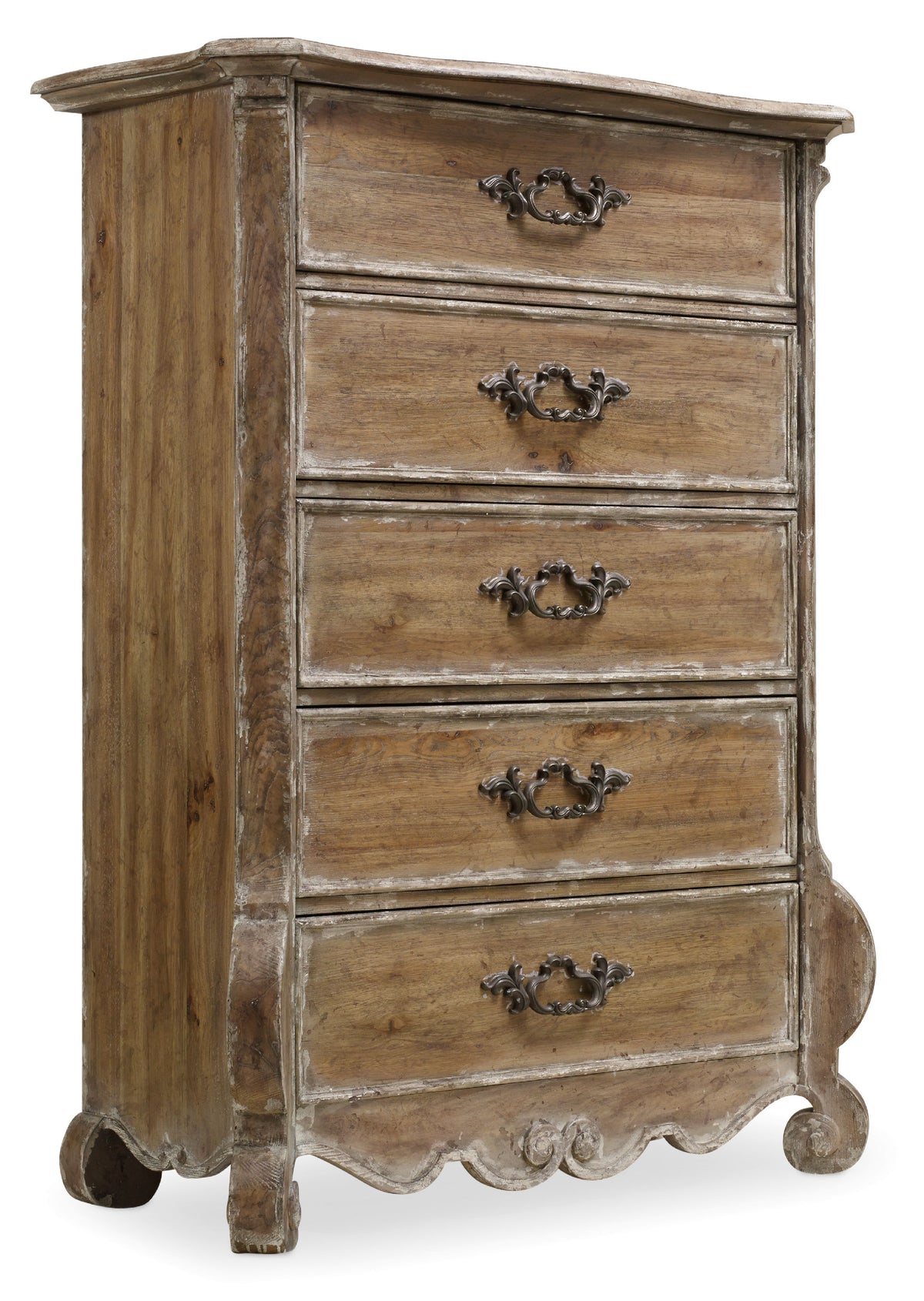a wooden dresser with metal handles