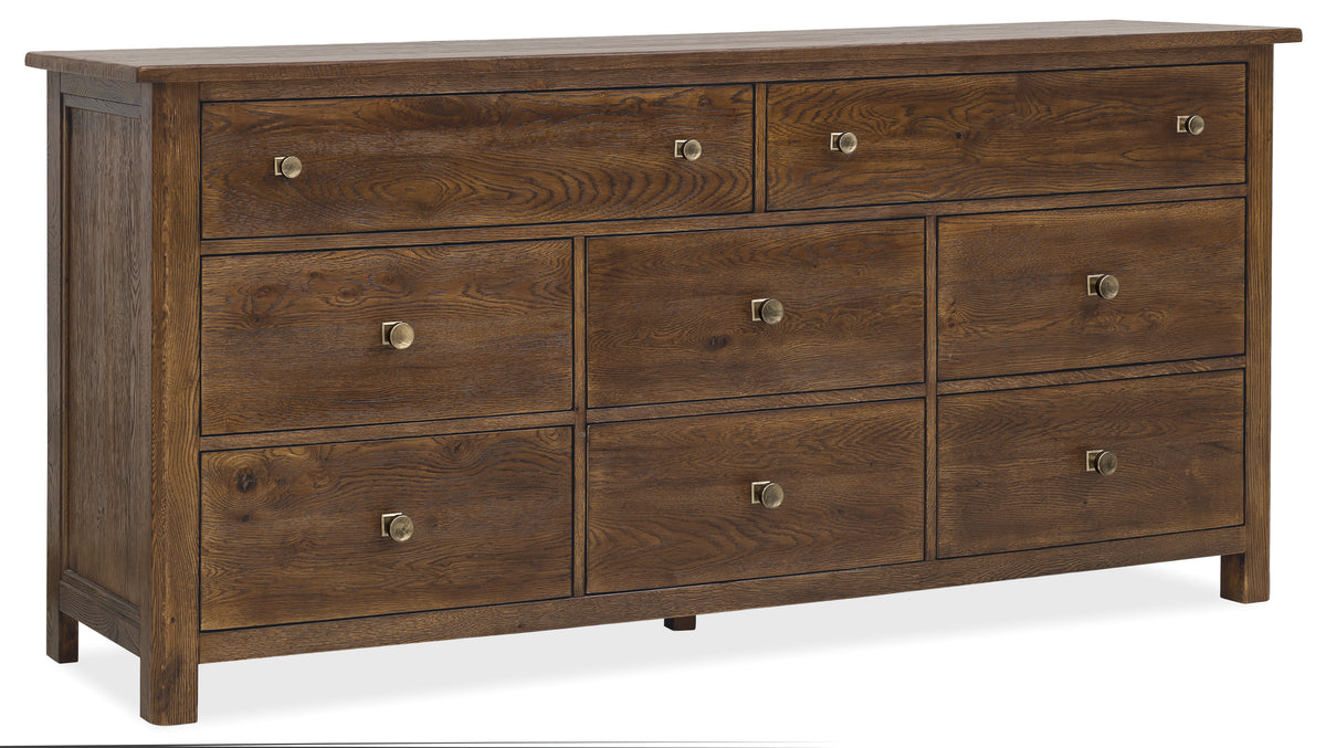 a brown dresser with drawers