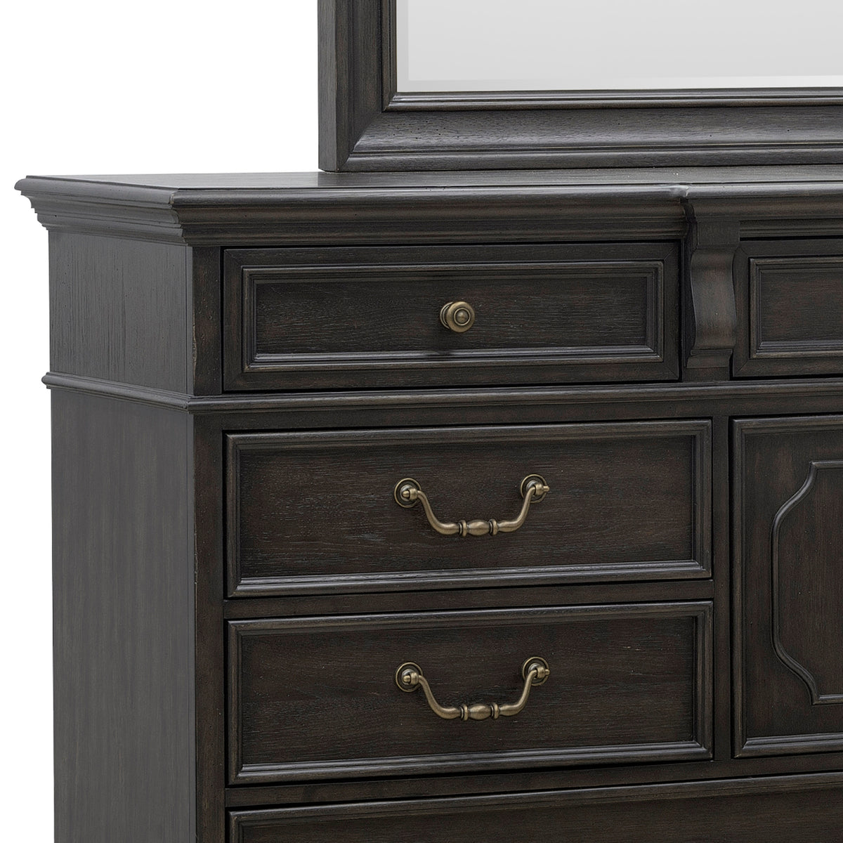 a dresser with a mirror