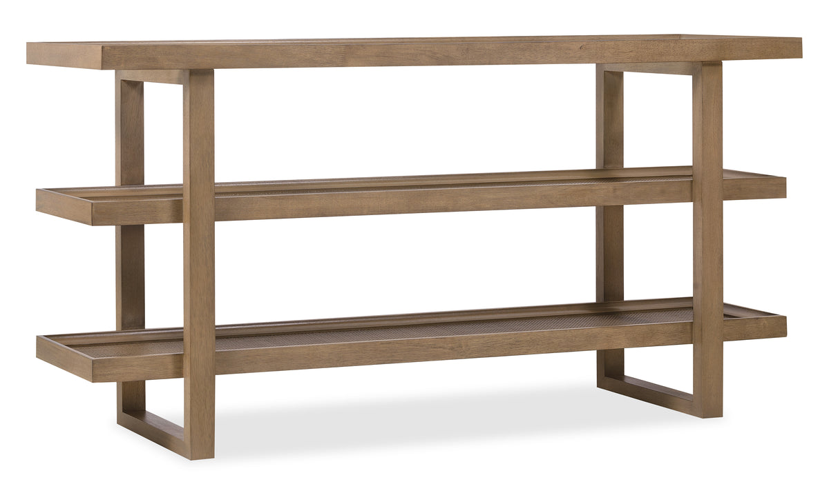 a brown wood shelf with a shelf on it