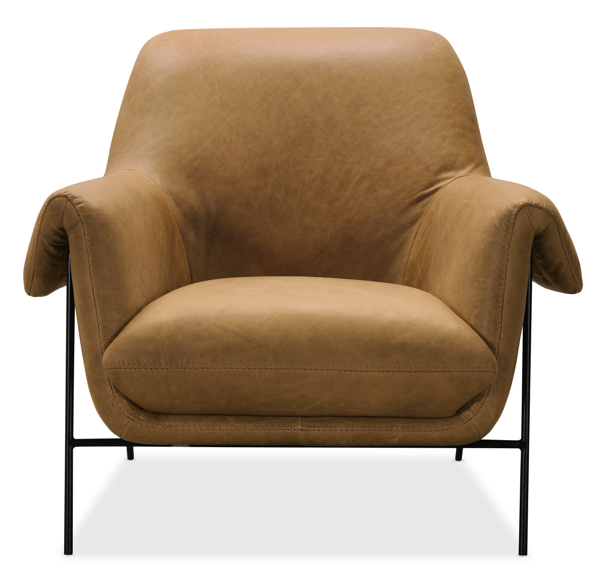 a brown leather chair with black legs