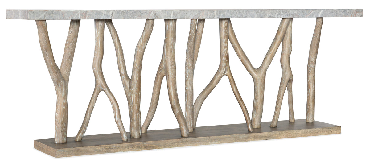 a wooden table with a marble top