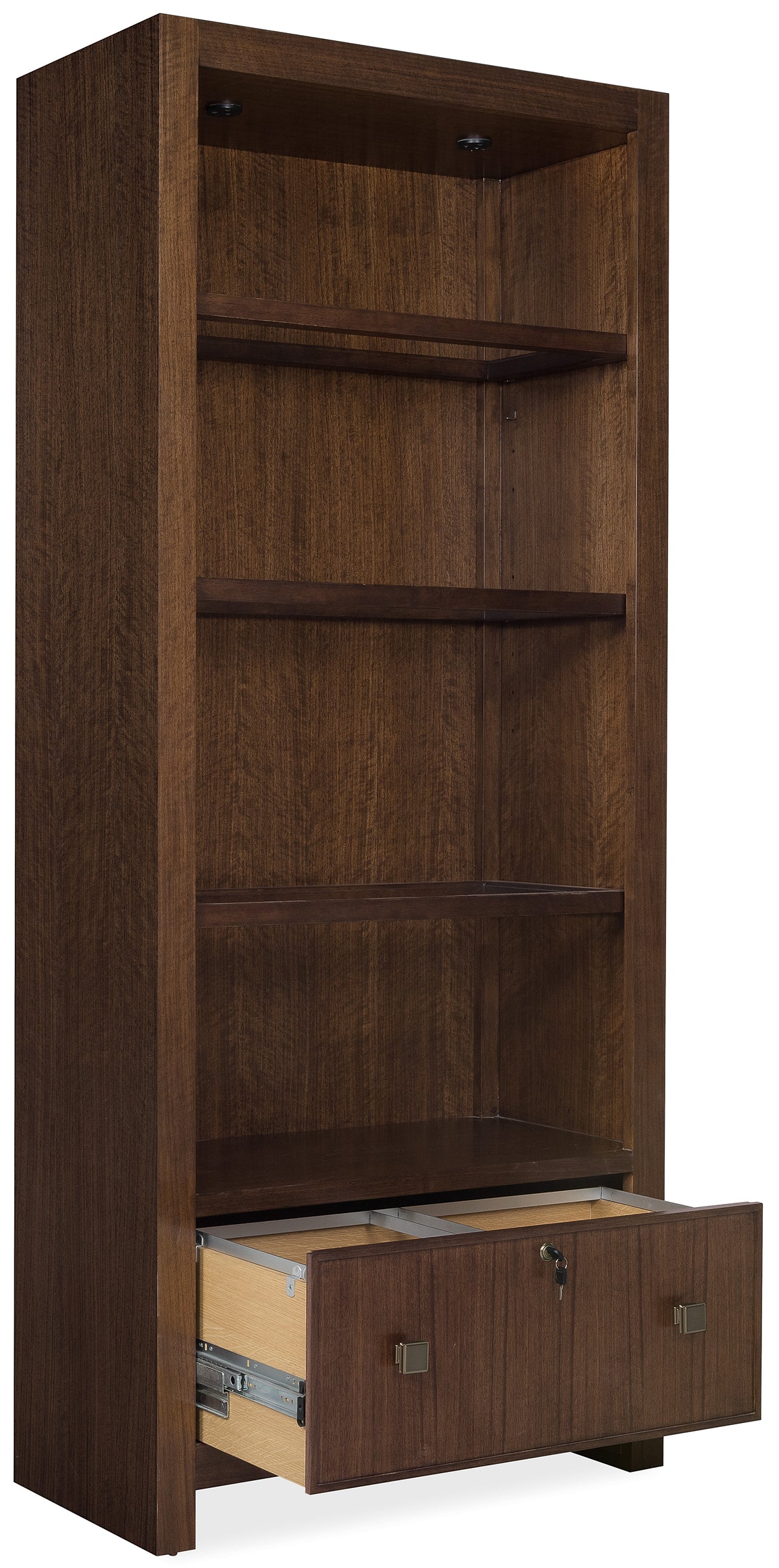 a wooden shelf with three shelves