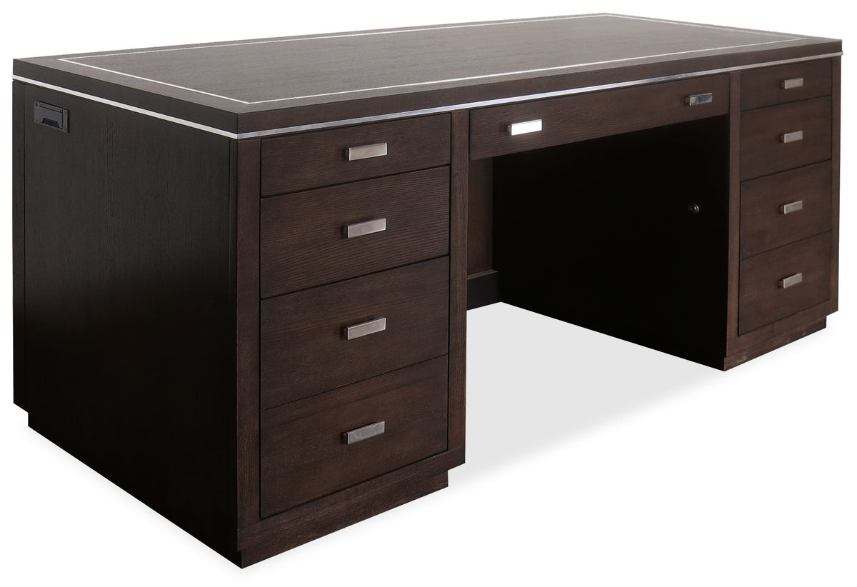 a desk with drawers and a white background