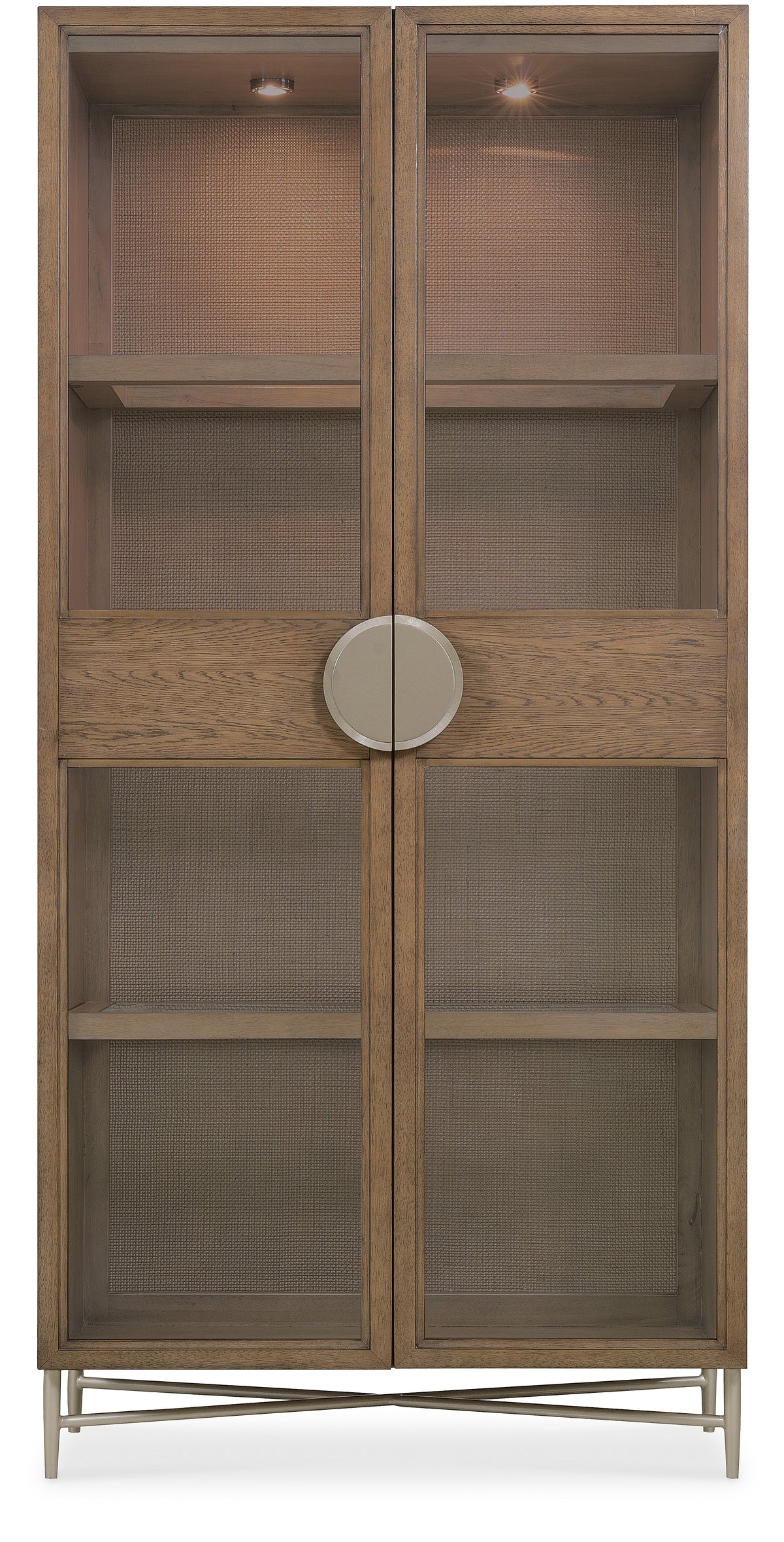 a wooden cabinet with mesh doors