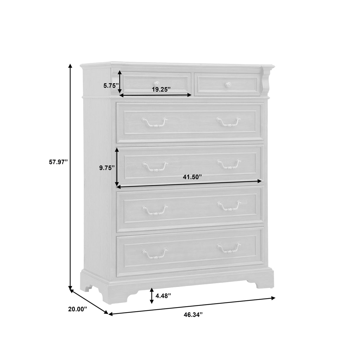 a white dresser with dimensions