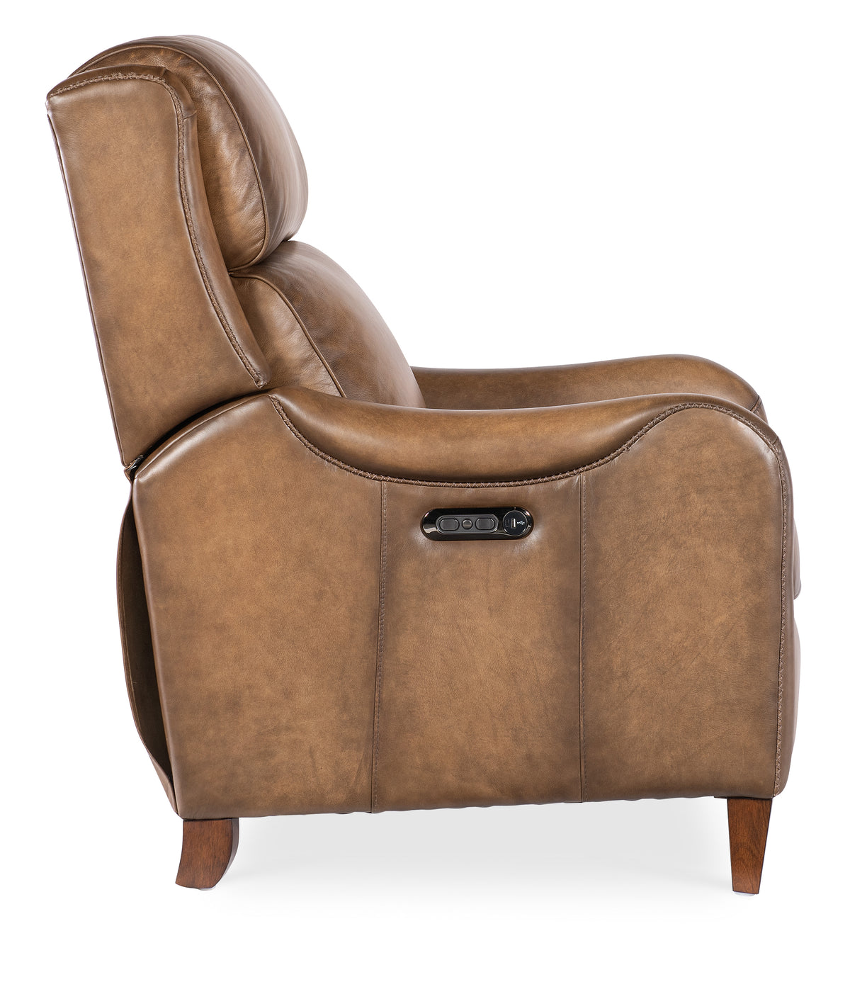 a brown leather recliner chair