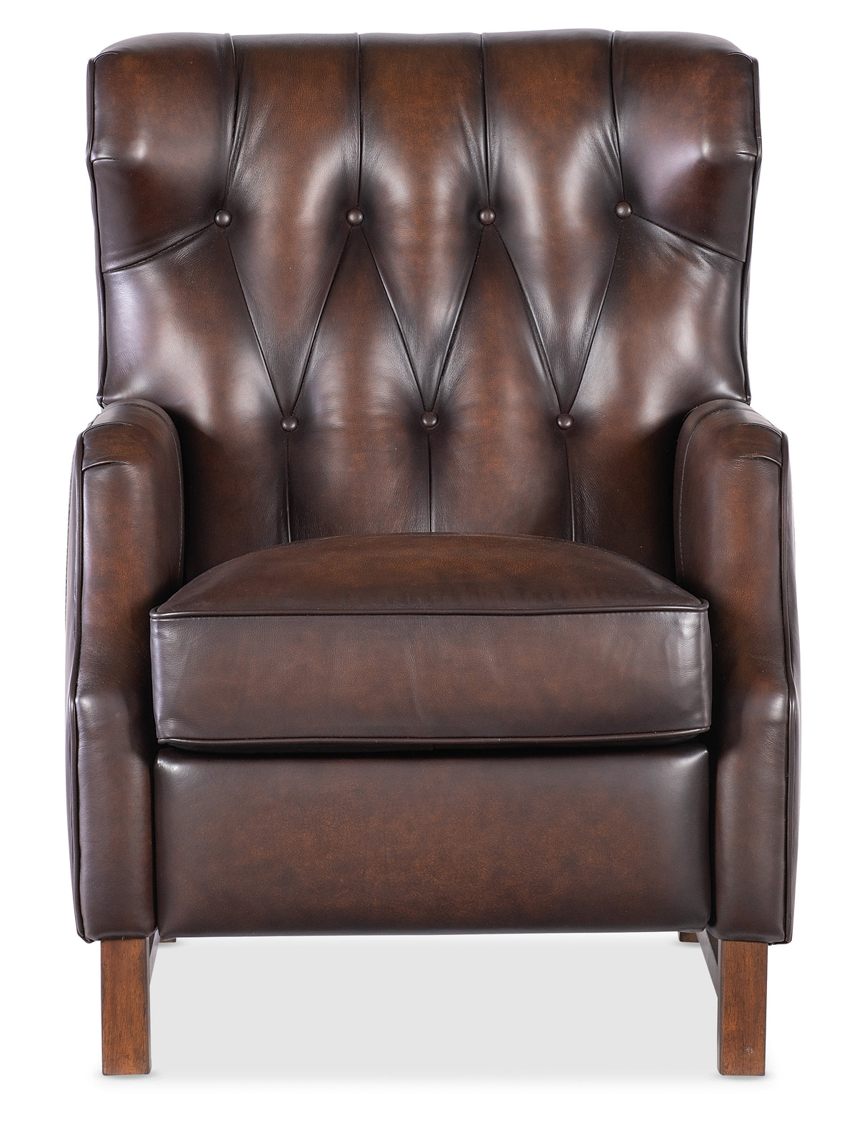 a brown leather chair with buttons