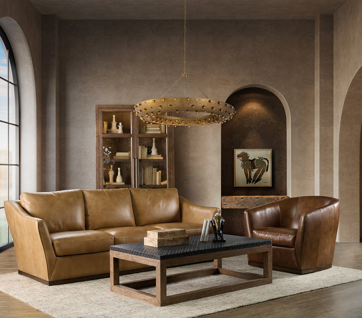 a living room with a couch and a coffee table