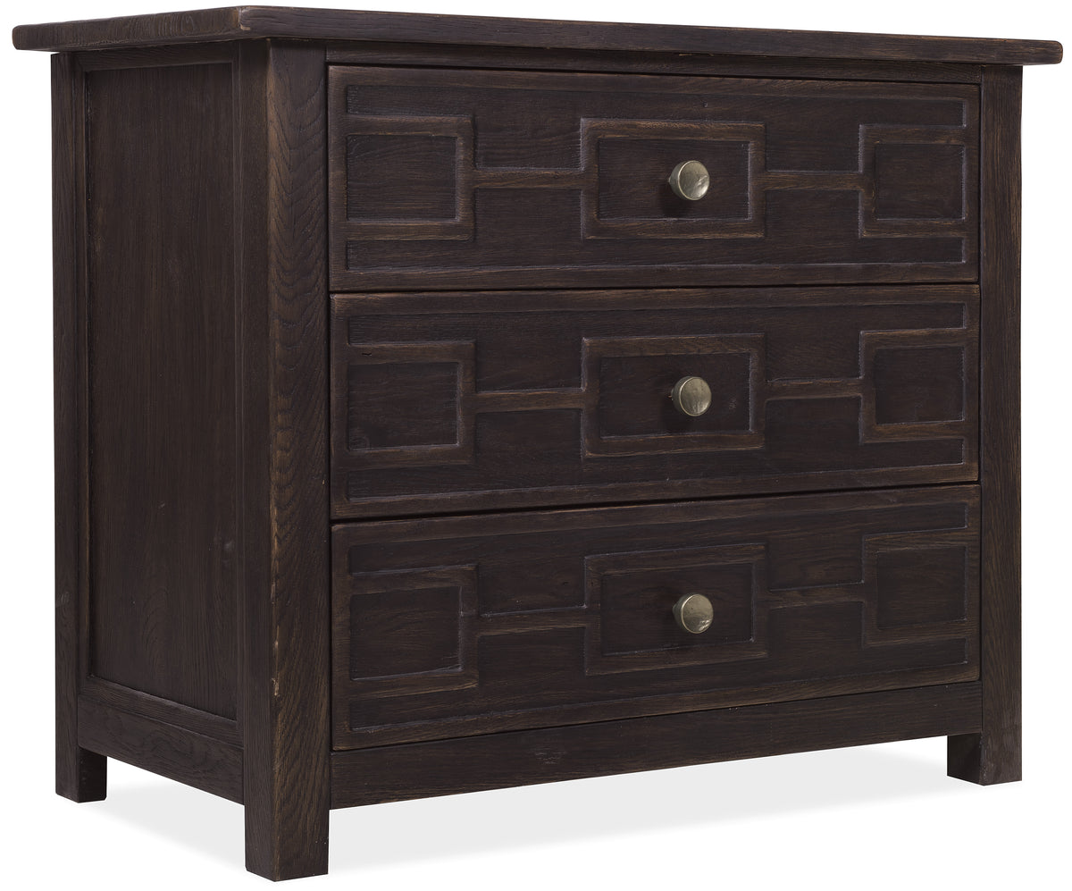 a dark brown dresser with drawers