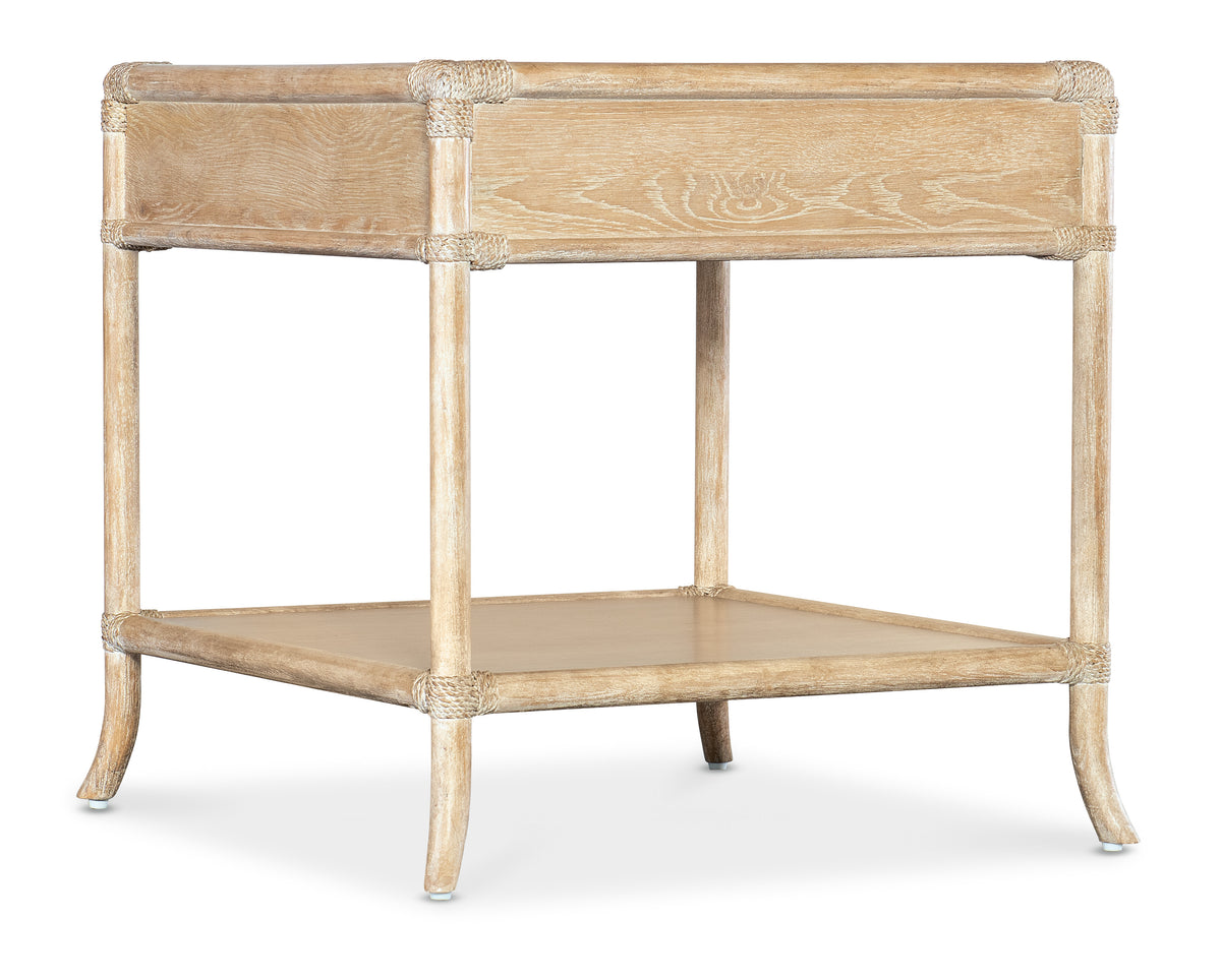 a wooden table with a shelf