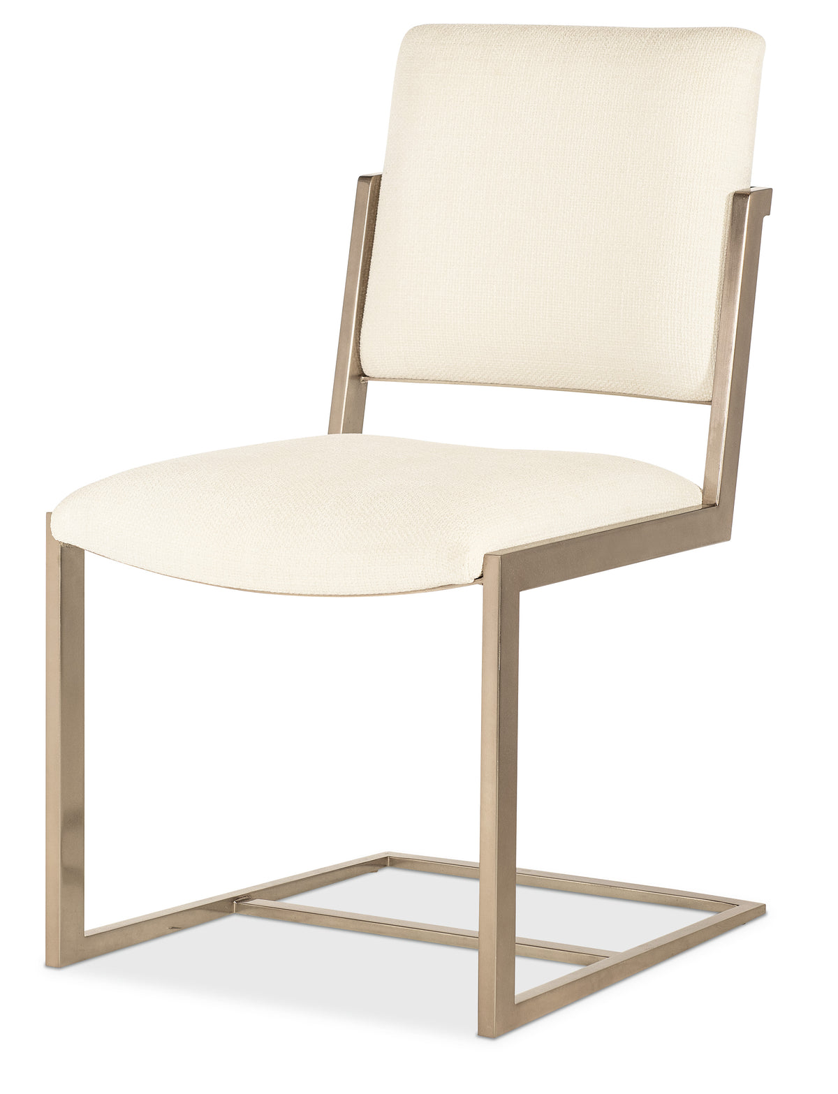 a white chair with a metal frame