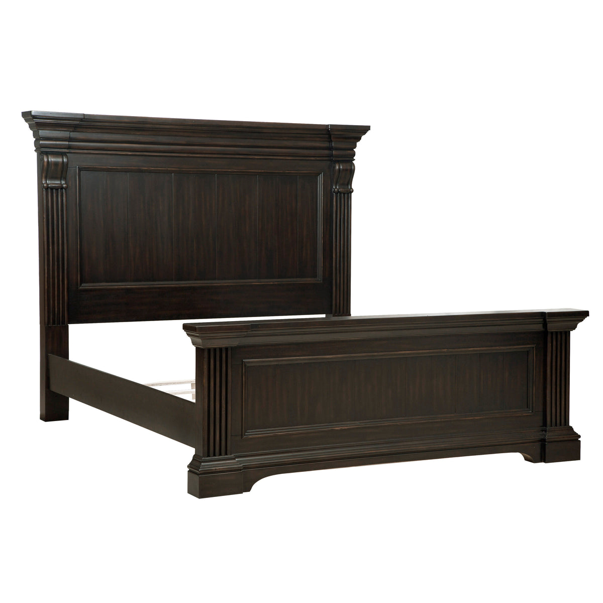a brown wooden bed frame