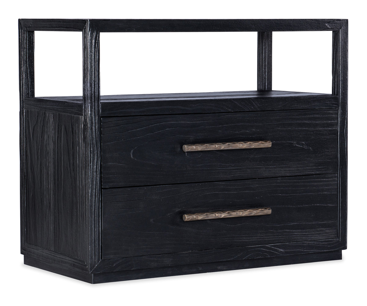 a black dresser with handles