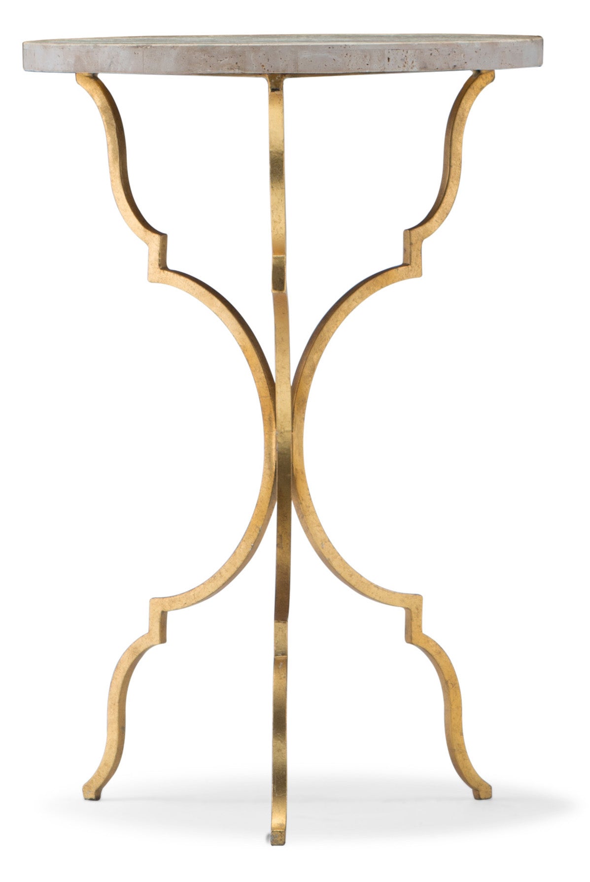 a gold table stand with a white background