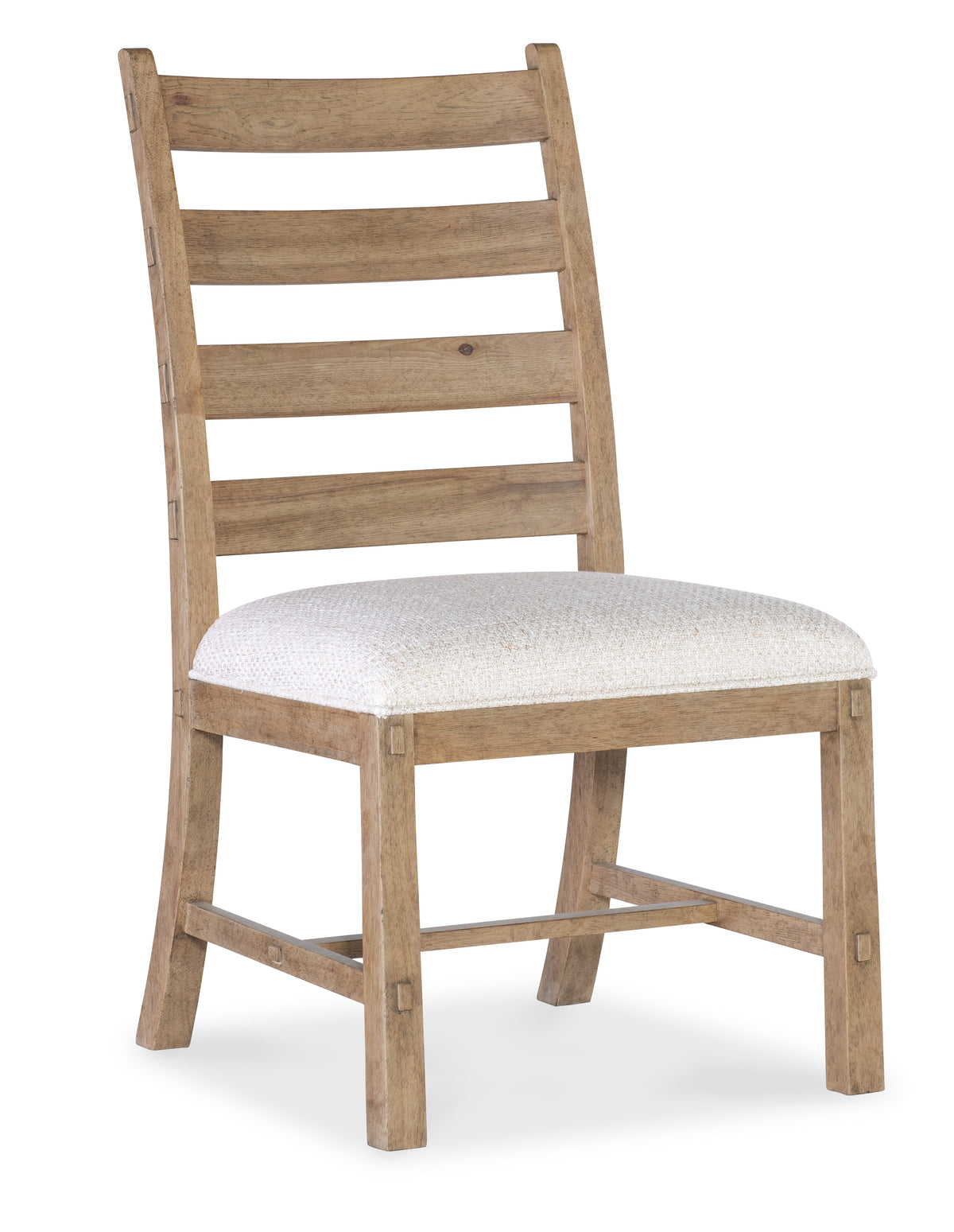 a wooden chair with a white cushion