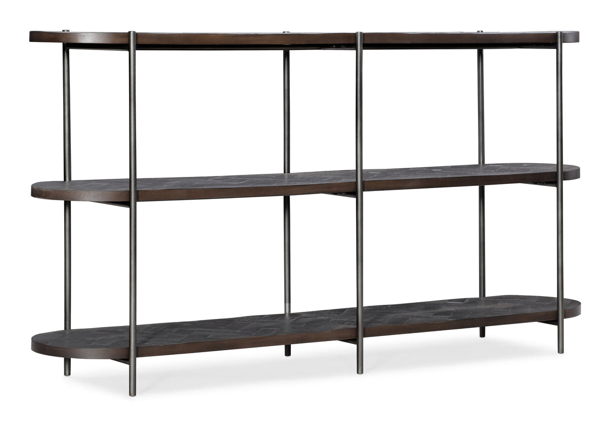 a shelf with metal legs
