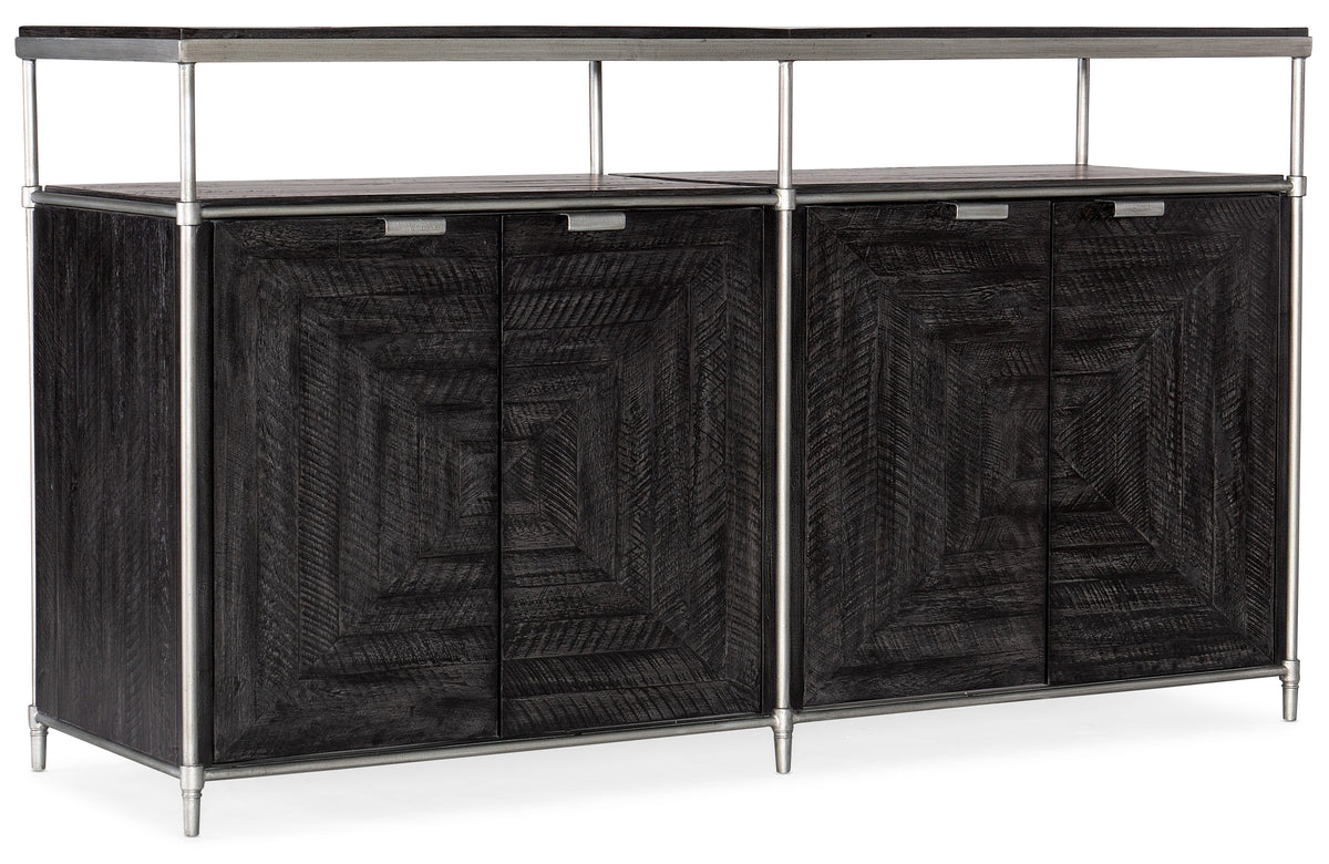 a black cabinet with silver metal legs