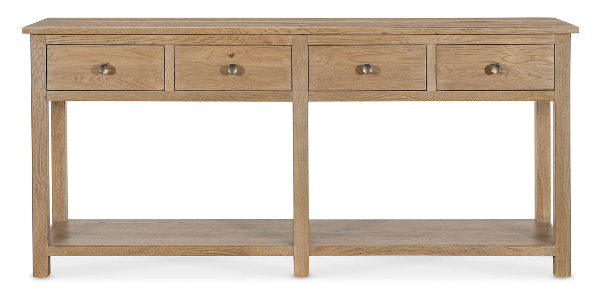 a wooden table with drawers